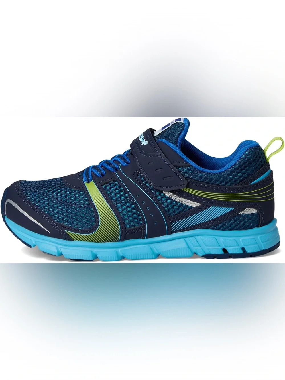 Tsukihoshi Kids Navy Blue Athletic Sneakers with Bright Blue and Lime Accents